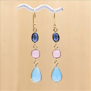 5.5 CM Dangling Earring Multi Color Gemstone Gold Plated Hook Style Handmade Earrings Jewelry (EJ-1370)
