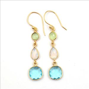Agate, Opalite, Fuchsia Multi Color Gemstone Dangle Hook Style Gold Plated Statement Earrings Supply Jewelry (EJ-2727)