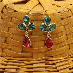 Apatite, Amethyst Iolite Multi Gemstones Gold Plated Earring Statement Stud Earring Multi Gemstone Fashion Jewelry (EJ-2428))