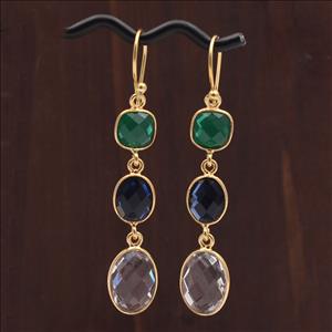 Amethyst, Crystal, Chalcedony Multi Color Gemstone Simple Hook Style Gold Plated Earring Finding Jewelry Supplies(EJ-2723)
