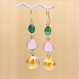 5.5 CM Dangling Earring Multi Color Gemstone Gold Plated Hook Style Handmade Earrings Jewelry (EJ-1370)
