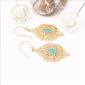 Aqua Chalcedony Gemstone, Statement Earrings Gold Plated Earring, Pear Shape Dangling Earrings Gemstone Jewelry (EJ-2299)