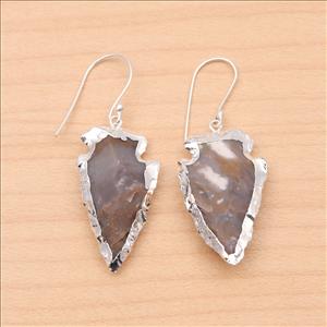 Attractive Arrowhead Earrings, Jasper Arrow Raw Stone Earrings, Dangle Earrings Silver Electroplated , Gemstone Women Jewelry (EJ-1233)