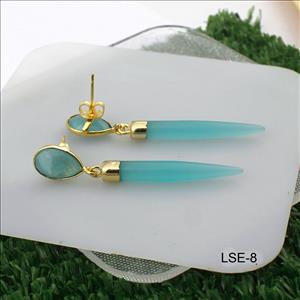 Aqua Chalcedony Gemstone Earring, Dangling Earrings, Bohemian Earring, Handmade Gold Plated Jewelry (LSE-5)