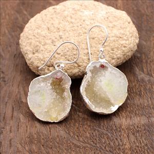 DIY Druzy Earrings/ Natural Geode Druzy/ Silver Electroplated Edges Pair/ Occo Druzy Earrings/ Geode Gemstone Earrings Jewelry
