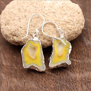 DIY Druzy Earrings/ Natural Geode Druzy/ Silver Electroplated Edges Pair/ Occo Druzy Earrings/ Geode Gemstone Earrings Jewelry