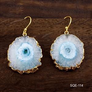 Blue Quartz Gemstone Earring, Gold Plated Earring, Statement Earrings Natural Gemstone Earring Jewelry (SQE-111)
