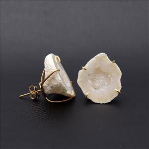 Amazing Natural Geode Druzy Gemstone Prong Style Earring, Gold Plated Stud Earrings Fine Jewelry (EJ-886)