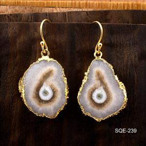 Finding White Solar Quartz Earring, Handmade Earrings Gold Electroplated Component Earrings Jewelry (SQE-234)