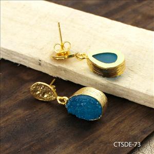 agate druzy earrings, leaf designer earrings, gold plated earrings, dangle drop earrings Gold plated jewelry (CTSDE-70)