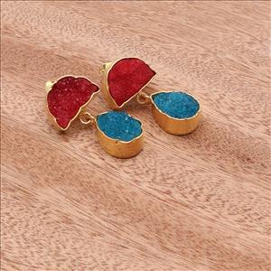 Multi Agate Druzy,Studs Druzy Earrings Gold Plated Gemstone Earrings Finding Jewelry, Gemstone Wholesale Jewelry (EJ-2869)