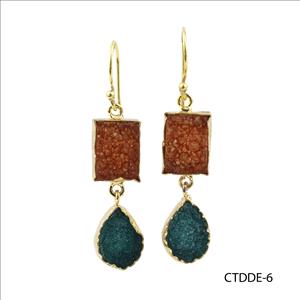Druzy Gemstone Earrings, Gold Plated Dangle Drop Earrings, Textured Earring, Gemstone Earring Jewelry
