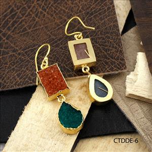 Druzy Gemstone Earrings, Gold Plated Dangle Drop Earrings, Textured Earring, Gemstone Earring Jewelry