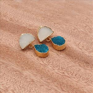 Gemstone Wholesale Jewelry Multi Agate Druzy,Studs Druzy Earrings Gold Plated Gemstone Earrings Finding Jewelry, (EJ-2873)