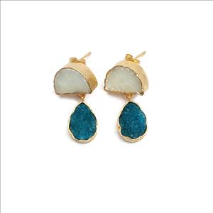 Gemstone Wholesale Jewelry Multi Agate Druzy,Studs Druzy Earrings Gold Plated Gemstone Earrings Finding Jewelry, (EJ-2873)