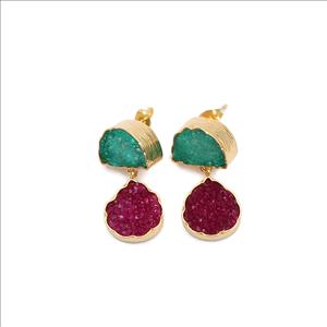 Multi Agate Druzy Gold Plated Gemstone Earrings, Studs Druzy Earrings Finding Jewelry, Gemstone Wholesale Jewelry (EJ-2865)