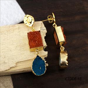 Agate Druzy Earring, Dangle Drop Earrings, Druzy Gemstone Gold Plated Earrings Handmade Jewelry