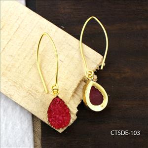 agate druzy gemstone, earrings, gold plated stud earrings, leaf designer earrings, Druzy Jewelry Earrings (CTSDE-101)