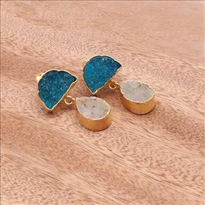 Gemstone Wholesale Jewelry Studs Agate  Druzy Earrings Gold Plated Gemstone Earrings Finding Jewelry, (EJ-2876)