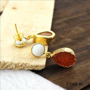 agate druzy gemstone, earrings, gold plated stud earrings, leaf designer earrings, Druzy Jewelry Earrings (CTSDE-83)