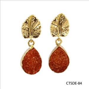 agate druzy gemstone, earrings, gold plated stud earrings, leaf designer earrings, Druzy Jewelry Earrings (CTSDE-83)