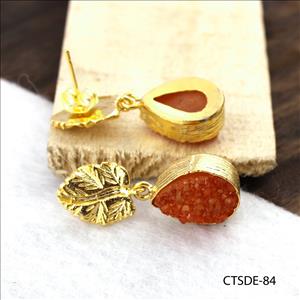agate druzy gemstone, earrings, gold plated stud earrings, leaf designer earrings, Druzy Jewelry Earrings (CTSDE-83)