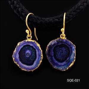Blue Solar Quartz Natural Gemstone Earring, Hook Earring Gold Electroplated Earrings Supply Jewelry (SQE-19)