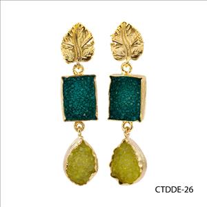 Agate Druzy Gemstone, Gold Plated Earring, Leaf Designer Earrings, Gemstone Handmade Jewelry