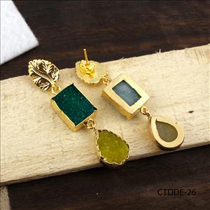 Agate Druzy Gemstone, Gold Plated Earring, Leaf Designer Earrings, Gemstone Handmade Jewelry