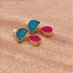 Multi Agate Druzy,Studs Druzy Earrings Gold Plated Gemstone Earrings Finding Jewelry, Gemstone Wholesale Jewelry (EJ-2869)