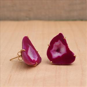 Exclusive Pink Geode Druzy Gemstone Earring, Gold Plated Prong Style,Stud Earring,Handmade Earring Jewelry (EJ-1406)