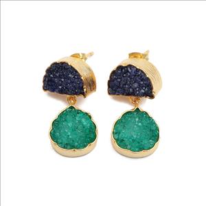 Multi Agate Druzy Gold Plated Gemstone Earrings, Studs Druzy Earrings Finding Jewelry, Gemstone Wholesale Jewelry (EJ-2865)
