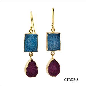 Agate Druzy Earring, Dangle Drop Earrings, Druzy Gemstone Gold Plated Earrings Handmade Jewelry