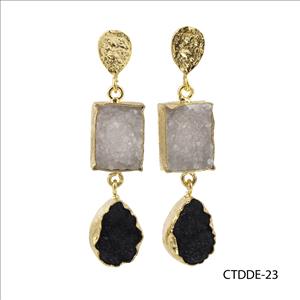 Druzy Gemstone, Gold Plated Stud Earring, Bohemian Earrings, Handmade Earrings Jewelry