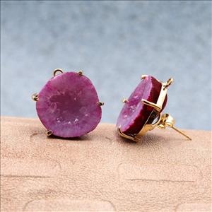 Amazing Geode Druzy Earring, Stud Prong Earring, Gold Plated Jewelry (EJ-980)