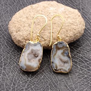DIY Druzy Earrings/ Natural Geode Druzy/ Silver Electroplated Edges Pair/ Occo Druzy Earrings/ Geode Gemstone Earrings Jewelry