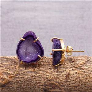 Geode Druzy Earring, Gold Post Earrings, Stud Style Earrings, Gold Plated Prong Earring Jewelry