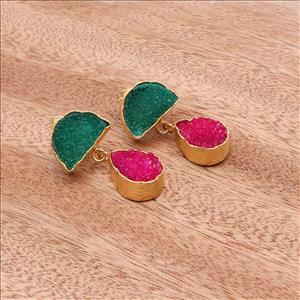 Gemstone Wholesale Jewelry Multi Agate Druzy,Studs Druzy Earrings Gold Plated Gemstone Earrings Finding Jewelry, (EJ-2873)