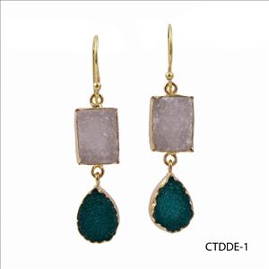 Agate Druzy Earring, Dangle Drop Earrings, Druzy Gemstone Gold Plated Earrings Handmade Jewelry