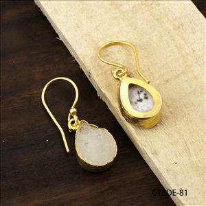 agate druzy gemstone, earrings, gold plated stud earrings, leaf designer earrings, Druzy Jewelry Earrings (CTSDE-80)