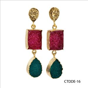 Agate Druzy Gemstone, Gold Plated Stud Earring, Leaf Designer Earrings, Druzy Earrings Jewelry