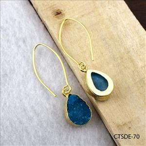 agate druzy earrings, leaf designer earrings, gold plated earrings, dangle drop earrings Gold plated jewelry (CTSDE-70)
