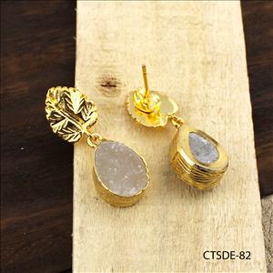agate druzy gemstone, earrings, gold plated stud earrings, leaf designer earrings, Druzy Jewelry Earrings (CTSDE-80)