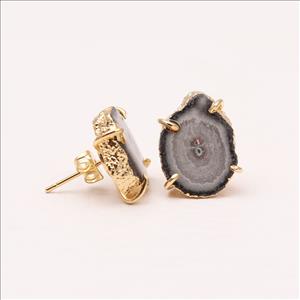 Beautiful Natural Gray Solar Quartz Druzy Gemstone, Stud Prong Earring, Gold Electroplated Earrings, Gemstone Earrings Jewelry (EJ-916)