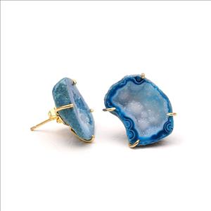 Geode Druzy Earrings, Gold Plated Prong Style Earrings, Organic Shape Earrings, Handmade Earring Jewelry (EJ-820)