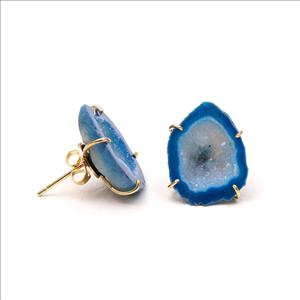 Geode Druzy Earrings, Gold Plated Prong Style Earrings, Organic Shape Earrings, Handmade Earring Jewelry (EJ-820)