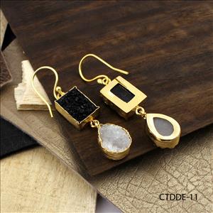 Multicolor Agate Druzy Gemstone, Dangle Drop Hook Earrings, Gold Plated Earrings Handmade Jewelry (CTDDE-7)