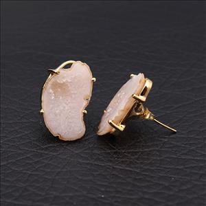 Agate Geode Stud Earring,Prong Stylish Earring, Gold Plated Gemstone Earring Finding Jewelry (EJ-1160)