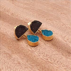 Gemstone Wholesale Jewelry Studs Agate  Druzy Earrings Gold Plated Gemstone Earrings Finding Jewelry, (EJ-2876)