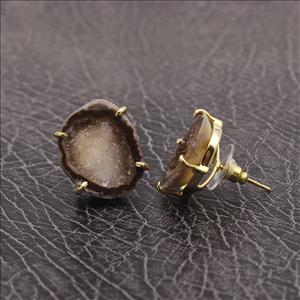 Geode Druzy Earring, Gold Post Earrings, Stud Style Earrings, Gold Plated Prong Earring Jewelry
